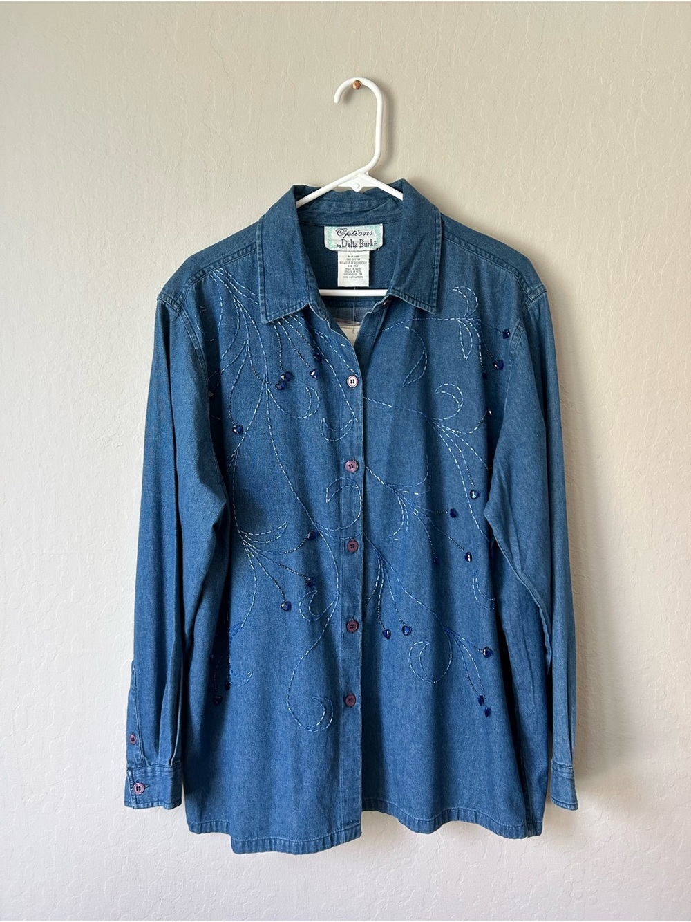 Delta Burke Denim Button-Down Shirt with Bead Embellishment